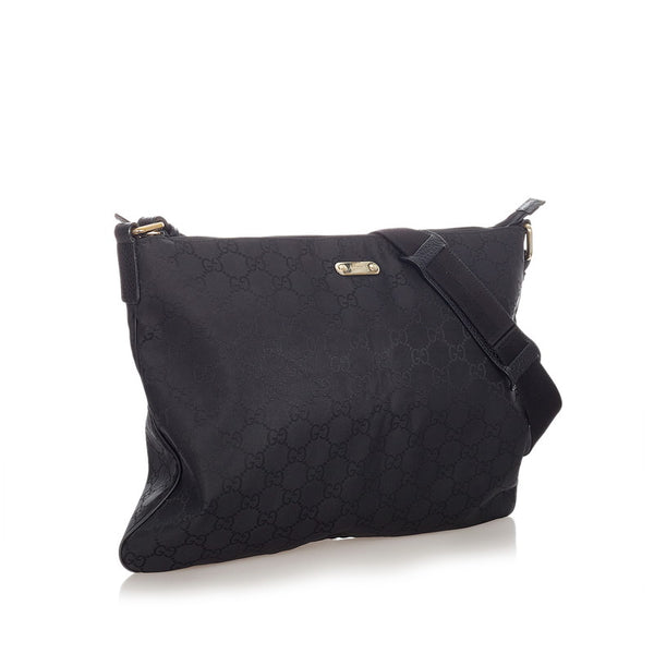 グッチ ＧＧ 190628 ブラック ナイロン レザー ショルダーバッグ メンズ GUCCI 【中古】