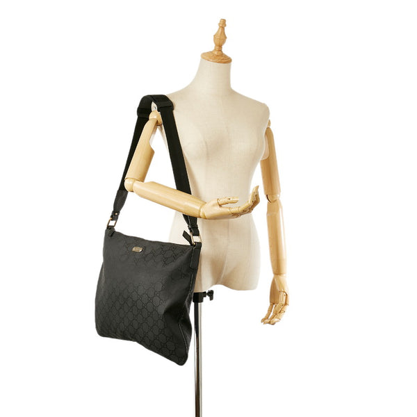 グッチ ＧＧ 190628 ブラック ナイロン レザー ショルダーバッグ メンズ GUCCI 【中古】