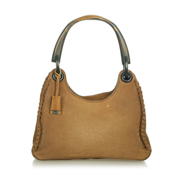 グッチ ウッド 106237 ベージュ ダークブラウン スウェード ワンショルダー レディース GUCCI 【中古】