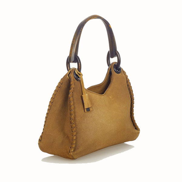 グッチ ウッド 106237 ベージュ ダークブラウン スウェード ワンショルダー レディース GUCCI 【中古】