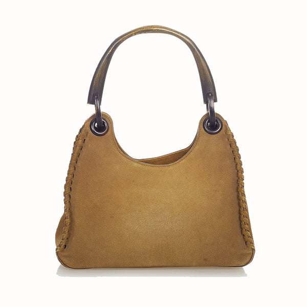 グッチ ウッド 106237 ベージュ ダークブラウン スウェード ワンショルダー レディース GUCCI 【中古】