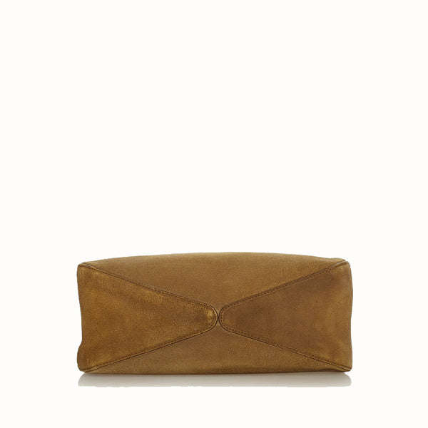 グッチ ウッド 106237 ベージュ ダークブラウン スウェード ワンショルダー レディース GUCCI 【中古】