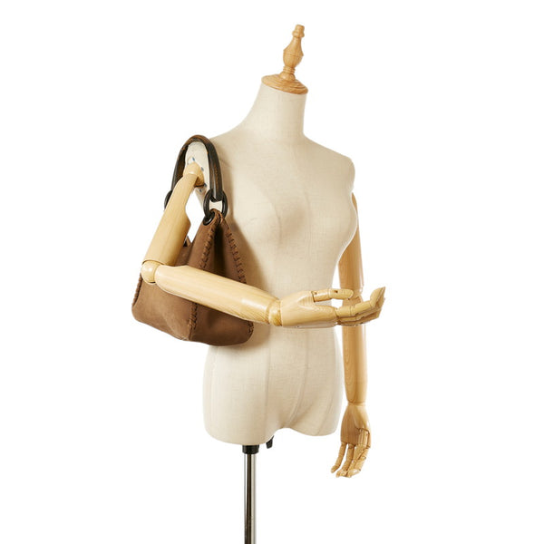 グッチ ウッド 106237 ベージュ ダークブラウン スウェード ワンショルダー レディース GUCCI 【中古】