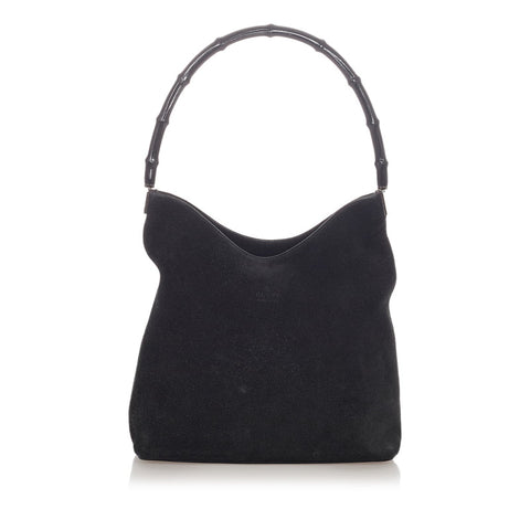 グッチ バンブー 不鮮明 ブラック スウェード ショルダーバッグ レディース GUCCI 【中古】