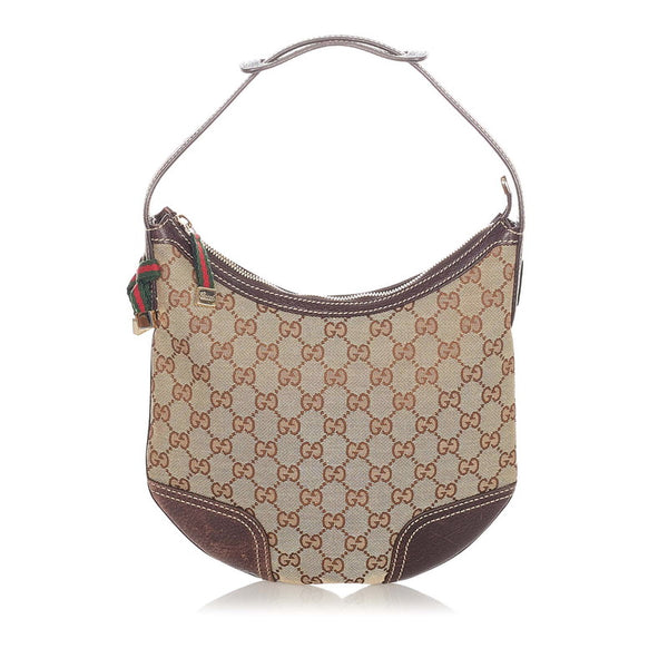 グッチ GGキャンバス プリンシー 162895 ベージュ ブラウン キャンバス レザー ショルダーバッグ レディース GUCCI 【中古】