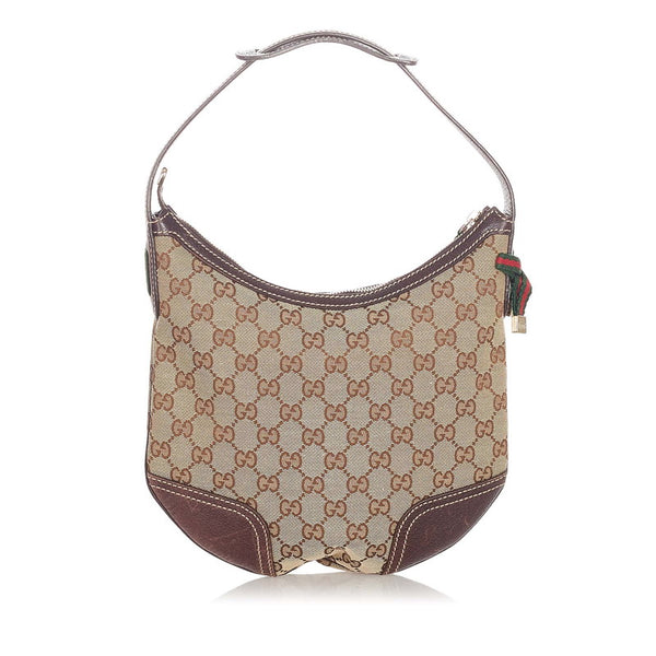 グッチ GGキャンバス プリンシー 162895 ベージュ ブラウン キャンバス レザー ショルダーバッグ レディース GUCCI 【中古】