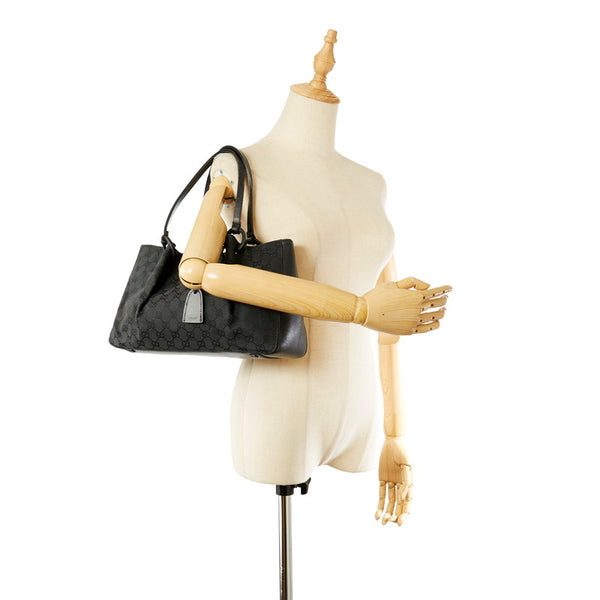 グッチ GGキャンバス 94898 ブラック キャンバス レザー トートバッグ レディース GUCCI 【中古】