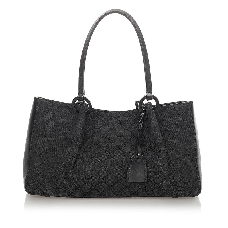 グッチ GGキャンバス 94898 ブラック キャンバス レザー トートバッグ レディース GUCCI 【中古】