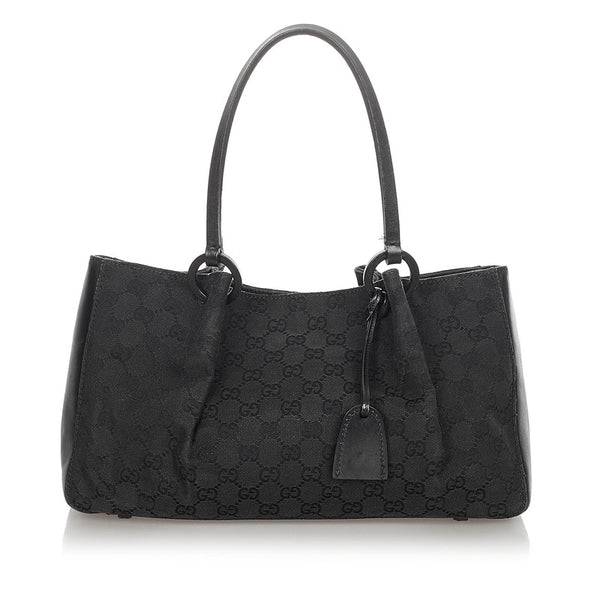 グッチ GGキャンバス 94898 ブラック キャンバス レザー トートバッグ レディース GUCCI 【中古】