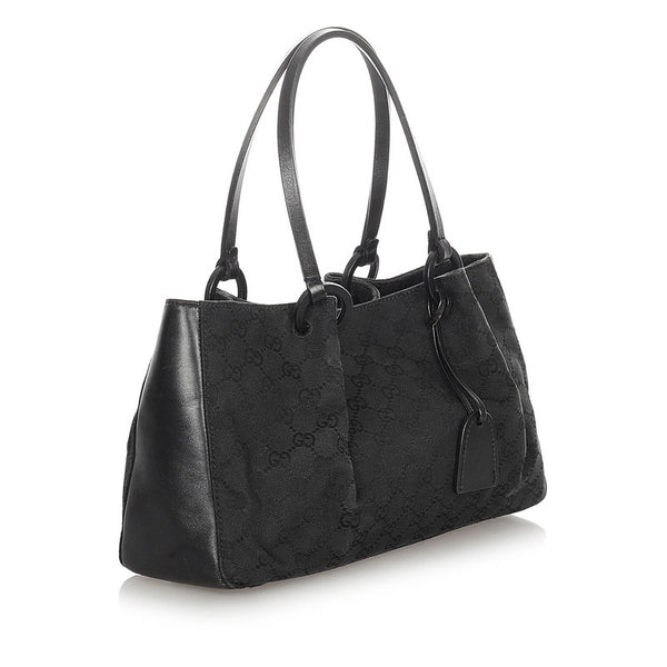 グッチ GGキャンバス 94898 ブラック キャンバス レザー トートバッグ レディース GUCCI 【中古】