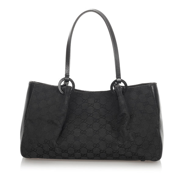 グッチ GGキャンバス 94898 ブラック キャンバス レザー トートバッグ レディース GUCCI 【中古】