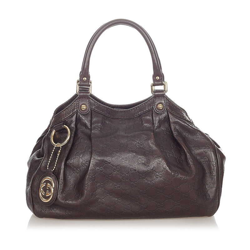 グッチ シマ スーキー 211944 ブラウン レザー ショルダーバッグ レディース GUCCI 【中古】