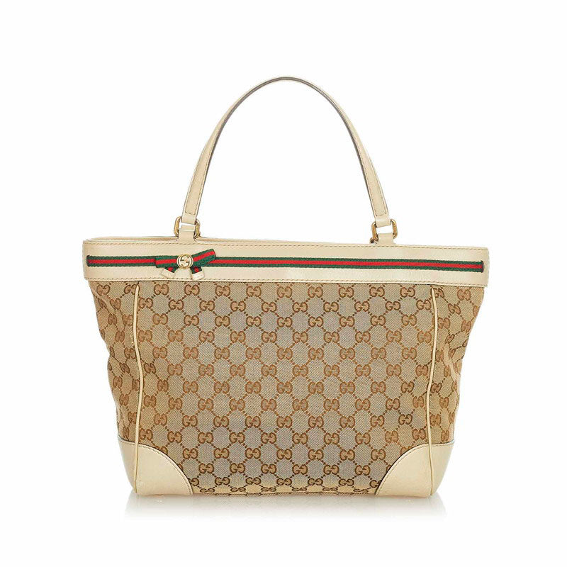 グッチ GGキャンバス  シェリーライン 257061 ベージュ  キャンバス レザー トートバッグ レディース GUCCI 【中古】