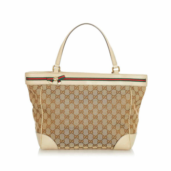 グッチ GGキャンバス  シェリーライン 257061 ベージュ  キャンバス レザー トートバッグ レディース GUCCI 【中古】