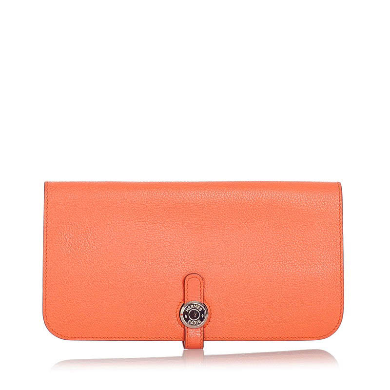 エルメス ドゴン ロング レクトヴェルソ フラミンゴ オレンジ ピンク トゴ 長財布 レディース HERMES □R刻印 【中古】