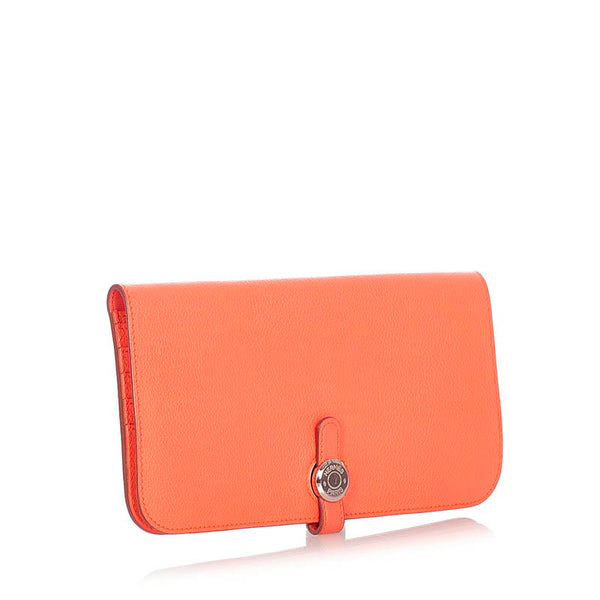 エルメス ドゴン ロング レクトヴェルソ フラミンゴ オレンジ ピンク トゴ 長財布 レディース HERMES □R刻印 【中古】