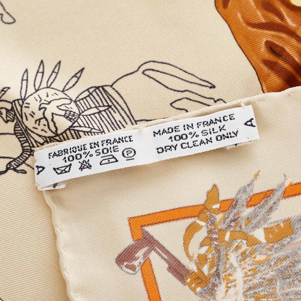 エルメス カレ45 PANI LA SHAR PAWNEE パウニー族の首長 ベージュ マルチ シルク スカーフ レディース HERMES 【中古】