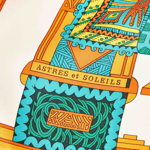 エルメス カレ90 ASTRESetSOLEILS 天体と太陽 アイボリー オレンジ グリーン シルク スカーフ レディース HERMES 【中古】