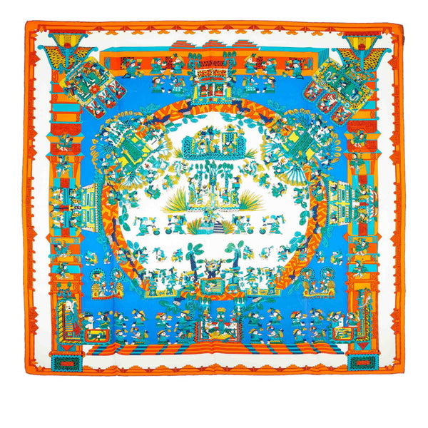 エルメス カレ90 ASTRESetSOLEILS 天体と太陽 アイボリー オレンジ グリーン シルク スカーフ レディース HERMES 【中古】