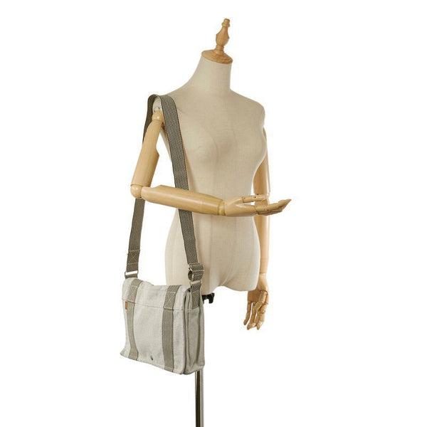 エルメス ニューフールトゥバサス グレー キャンバス 斜め掛け ショルダーバッグ メンズ HERMES 【中古】