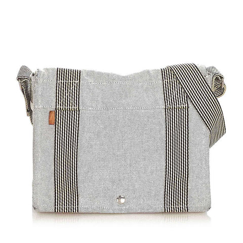 エルメス ニューフールトゥバサス グレー キャンバス 斜め掛け ショルダーバッグ メンズ HERMES 【中古】