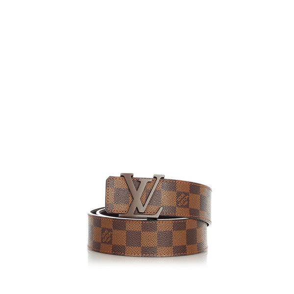 ルイ ヴィトン ダミエ サンチュール イニシアル  M9807 ブラウン ベージュ PVC レザー ベルト レディース LOUIS VUITTON 【中古】