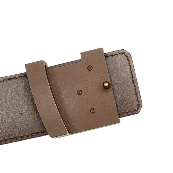 ルイ ヴィトン ダミエ サンチュール イニシアル  M9807 ブラウン ベージュ PVC レザー ベルト レディース LOUIS VUITTON 【中古】