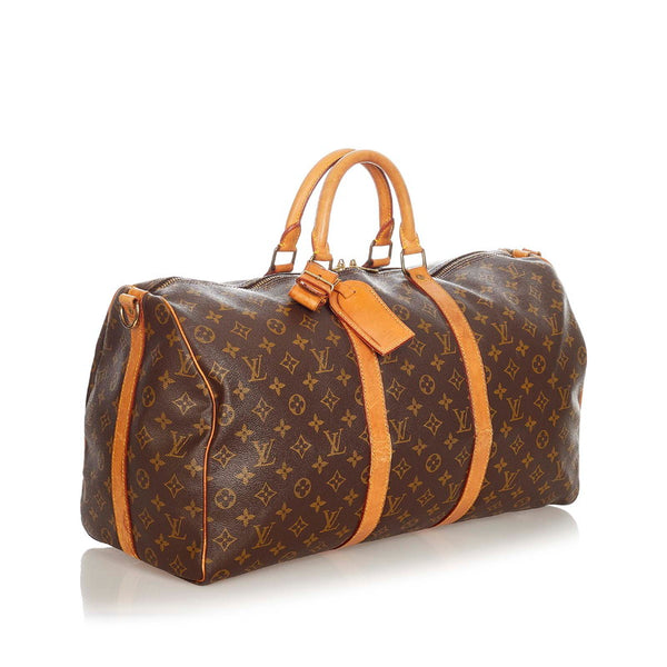 ルイ ヴィトン モノグラム キーポルバンドリエール50　 M41416  ブラウン PVC レザー ボストンバッグ レディース LOUIS VUITTON 【中古】