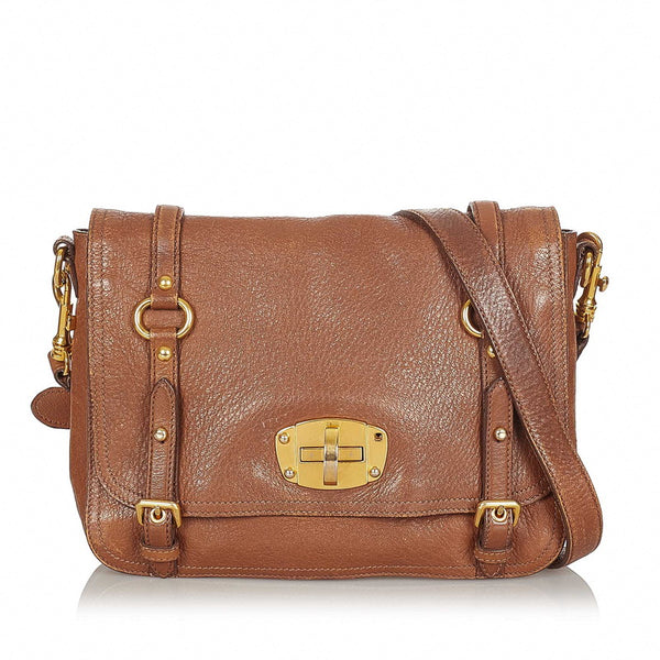 ミュウミュウ ブラウン レザー ハンドバッグ レディース MIUMIU 【中古】
