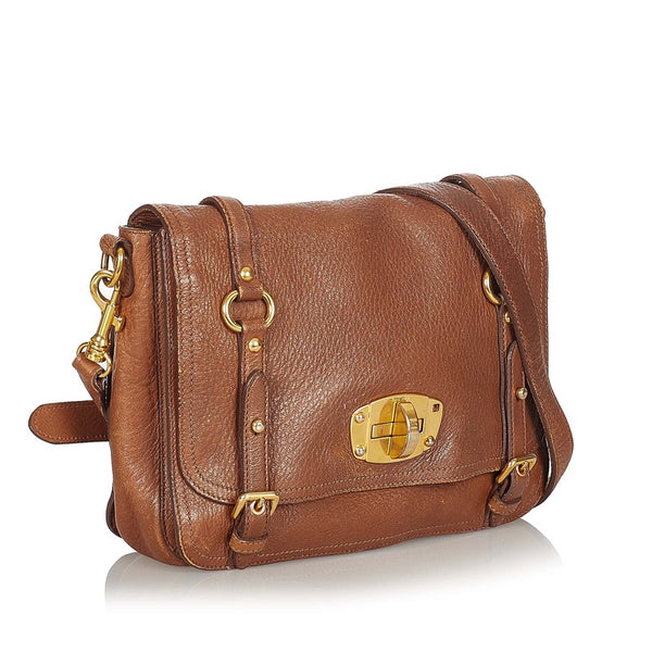 ミュウミュウ ブラウン レザー ハンドバッグ レディース MIUMIU 【中古】