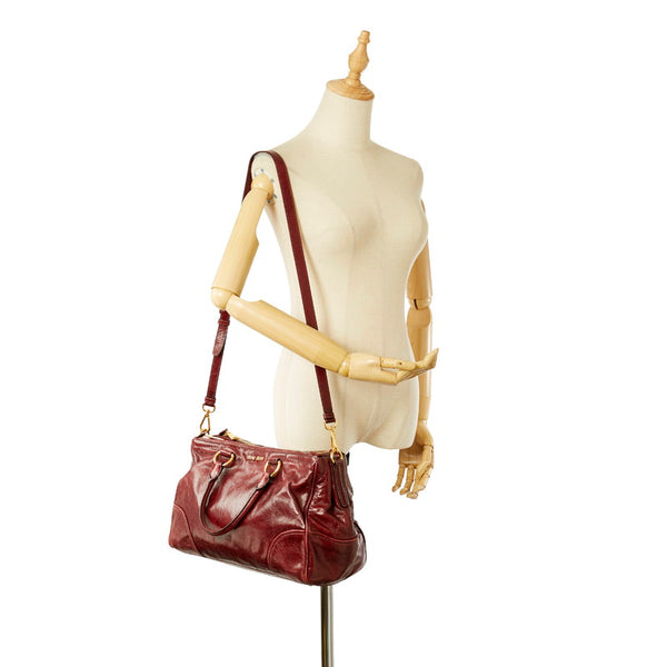 ミュウミュウ ワインレッド レザー ハンドバッグ ショルダーバッグ 2WAY レディース MIUMIU 【中古】