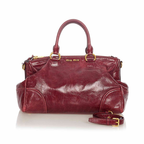 ミュウミュウ ワインレッド レザー ハンドバッグ ショルダーバッグ 2WAY レディース MIUMIU 【中古】