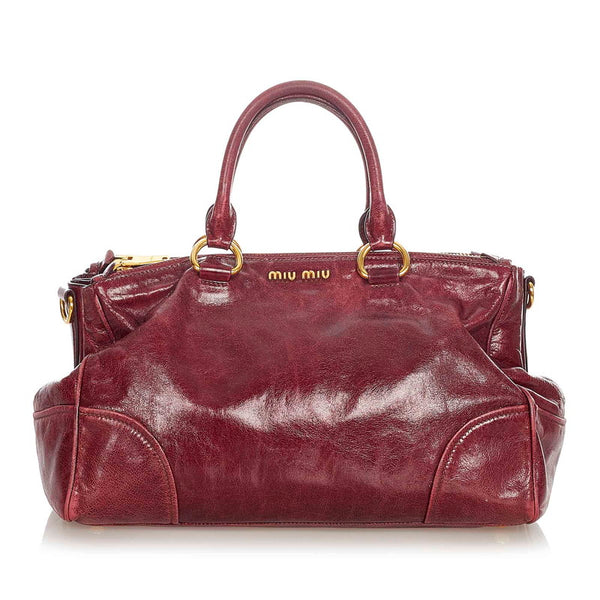 ミュウミュウ ワインレッド レザー ハンドバッグ ショルダーバッグ 2WAY レディース MIUMIU 【中古】