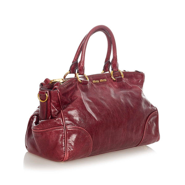 ミュウミュウ ワインレッド レザー ハンドバッグ ショルダーバッグ 2WAY レディース MIUMIU 【中古】