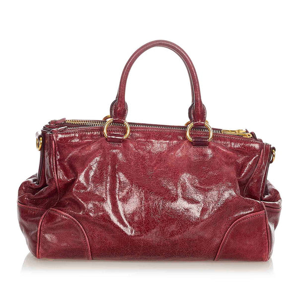 ミュウミュウ ワインレッド レザー ハンドバッグ ショルダーバッグ 2WAY レディース MIUMIU 【中古】