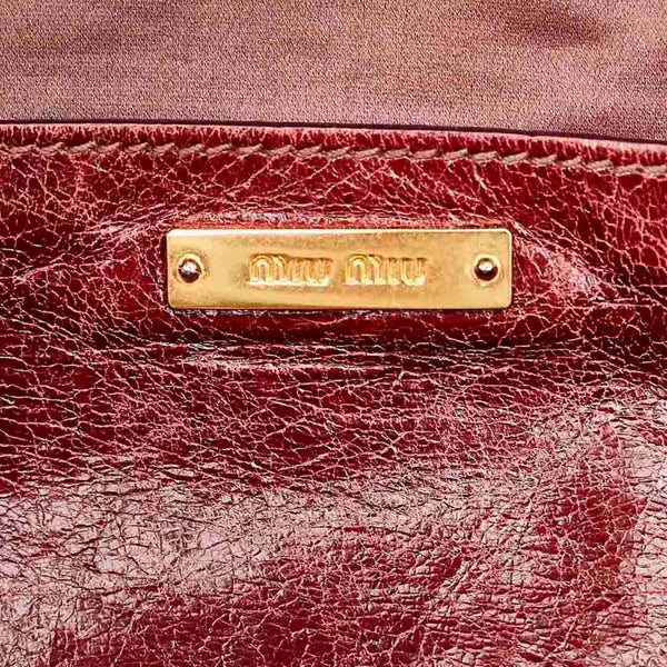 ミュウミュウ ワインレッド レザー ハンドバッグ ショルダーバッグ 2WAY レディース MIUMIU 【中古】