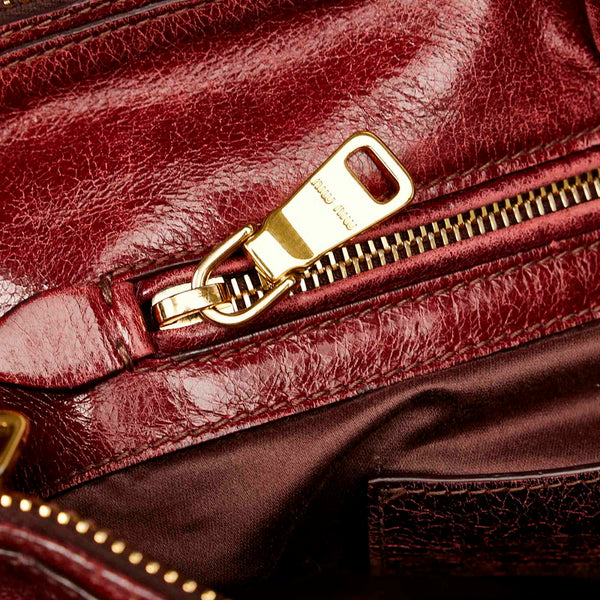 ミュウミュウ ワインレッド レザー ハンドバッグ ショルダーバッグ 2WAY レディース MIUMIU 【中古】