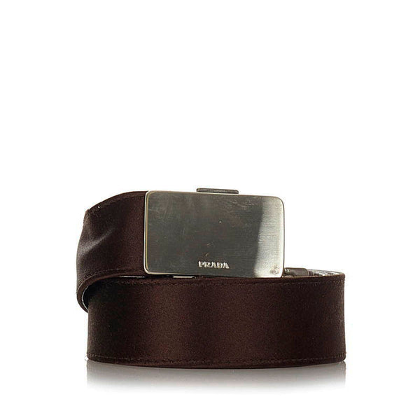 プラダ ガチャベルト ベルト ブラウン レザー サテン レディース PRADA 【中古】