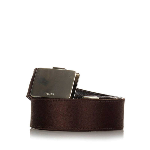 プラダ ガチャベルト ベルト ブラウン レザー サテン レディース PRADA 【中古】