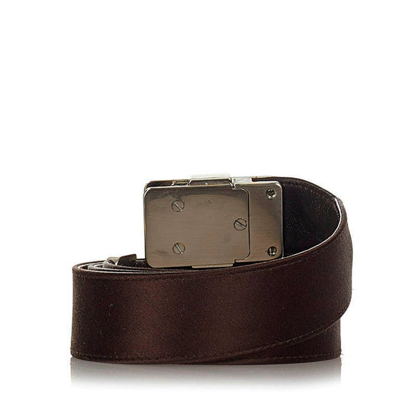 プラダ ガチャベルト ベルト ブラウン レザー サテン レディース PRADA 【中古】