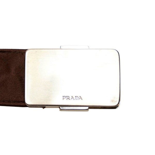 プラダ ガチャベルト ベルト ブラウン レザー サテン レディース PRADA 【中古】