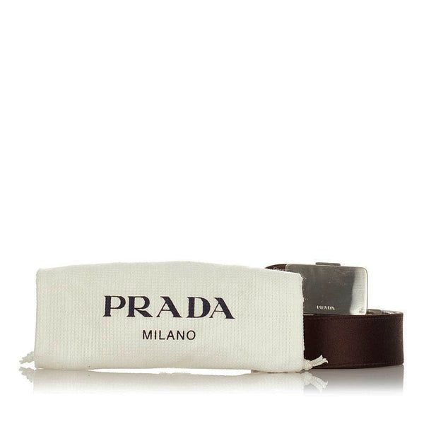 プラダ ガチャベルト ベルト ブラウン レザー サテン レディース PRADA 【中古】