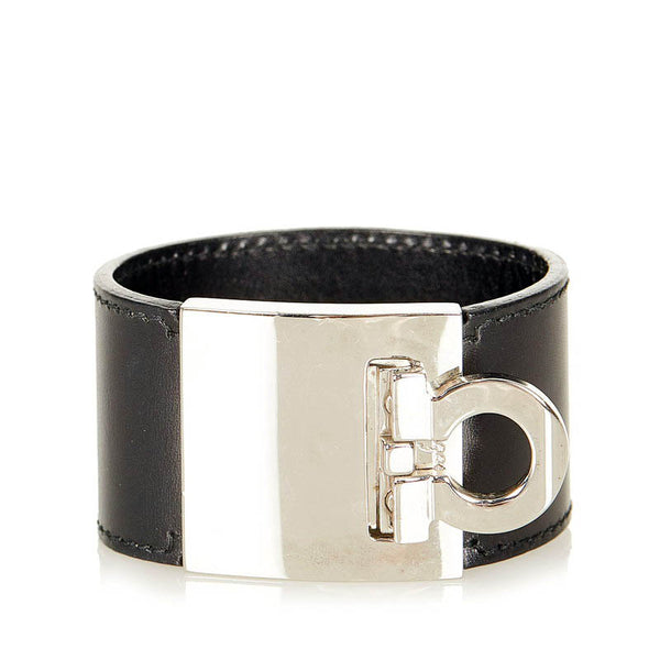 サルヴァトーレフェラガモ ガンチーニ ブレスレット ブラック シルバー レザー メタル レディース Salvatore Ferragamo 【中古】