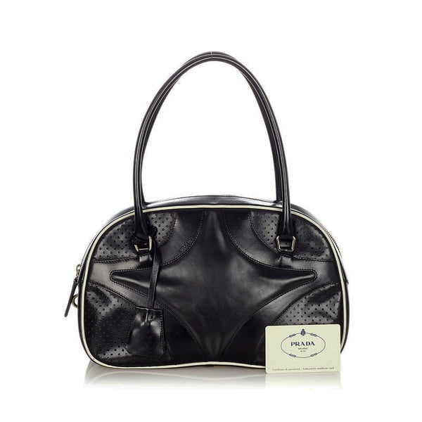 プラダ B11334 ブラック レザー ハンドバッグ ボーリングバッグ レディース PRADA 【中古】
