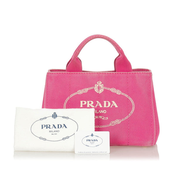 プラダ ミニカナパ BN 2439 ピンク キャンバス ハンドバッグ レディース PRADA 【中古】