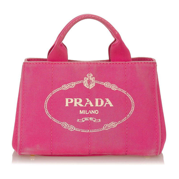 プラダ ミニカナパ BN 2439 ピンク キャンバス ハンドバッグ レディース PRADA 【中古】