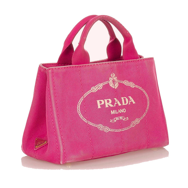 プラダ ミニカナパ BN 2439 ピンク キャンバス ハンドバッグ レディース PRADA 【中古】