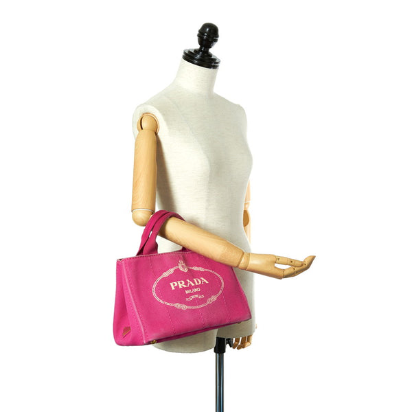 プラダ ミニカナパ BN 2439 ピンク キャンバス ハンドバッグ レディース PRADA 【中古】