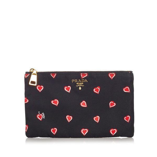 プラダ ハート ブラック レッド ナイロン ポーチ レディース PRADA 【中古】