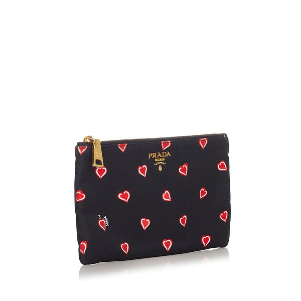 プラダ ハート ブラック レッド ナイロン ポーチ レディース PRADA 【中古】